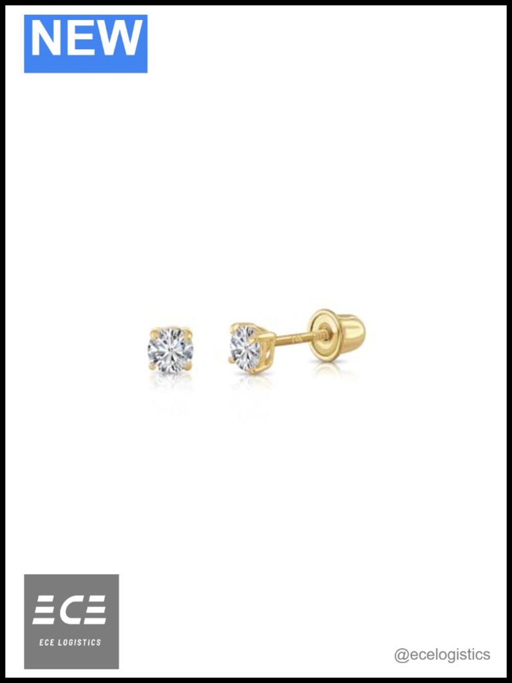14k Yellow Gold Solitaire Round Cubic Zirconia Stud Earrings Screw-back